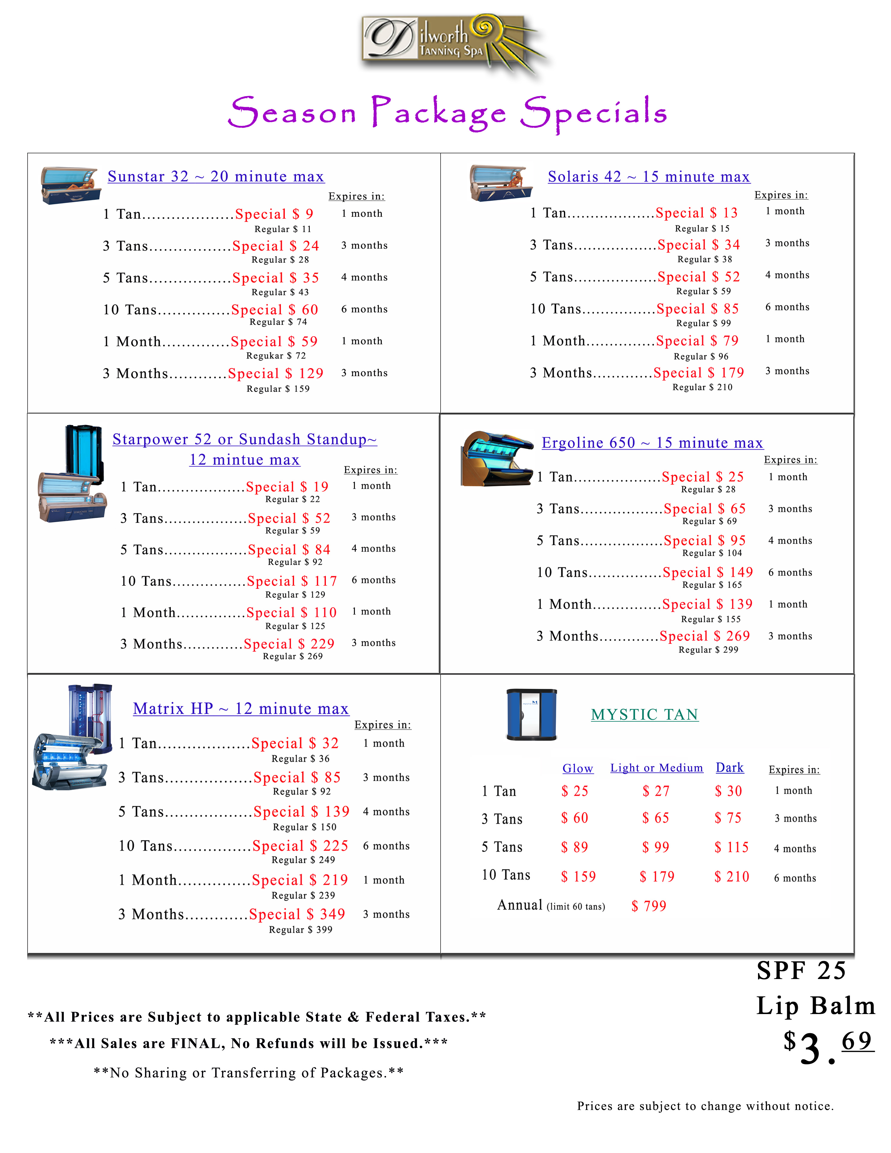 Package Pricelist for Dilworth Tan